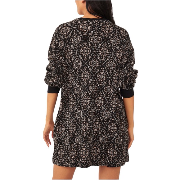 Free People Black Floral Thermal Top Early Night Oversized Cotton Size Small - Picture 3 of 11